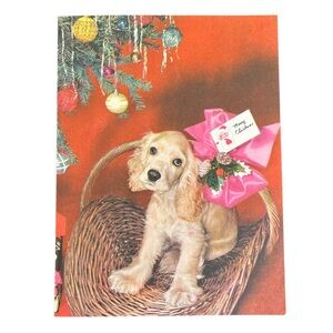 Vtg Christmas Card Coronet Magazine Subscription Gift Cocker Spaniel Dec 1952